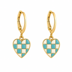 Turquoise Checkered Heart Dangler Earrings | MPS & Co.