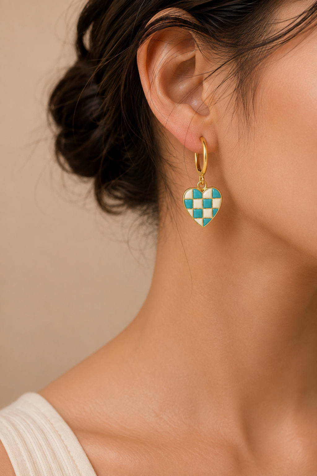 Turquoise Checkered Heart Dangler Earrings | MPS & Co.