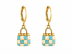 Turquoise Checkered Handbag Charm Dangler Earrings | MPS & Co.