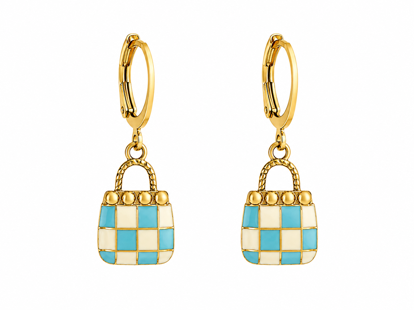 Turquoise Checkered Handbag Charm Dangler Earrings | MPS & Co.