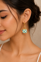 Turquoise Checkered Handbag Charm Dangler Earrings | MPS & Co.