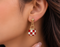 Red Checkered Handbag Charm Dangler Earrings | MPS & Co.