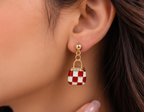 Red Checkered Handbag Charm Dangler Earrings | MPS & Co.