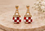 Red Checkered Handbag Charm Dangler Earrings | MPS & Co.