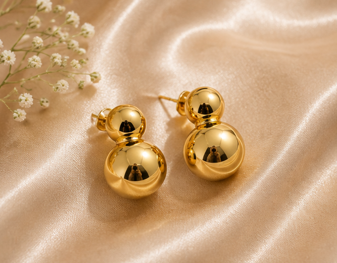 Gold Double Sphere Statement Earrings | MPS & Co.