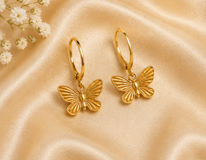 Gold Botanical Butterfly Hoop Earrings | MPS & Co.
