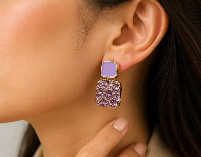 Purple Enamel and Crystal Drop Earrings | MPS & Co.