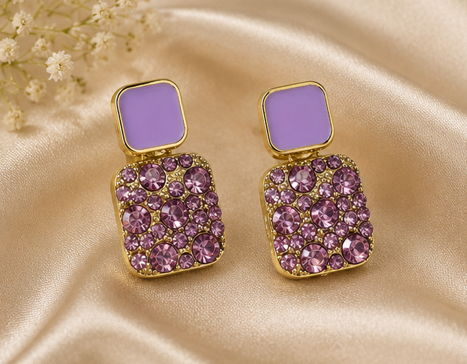 Purple Enamel and Crystal Drop Earrings | MPS & Co.