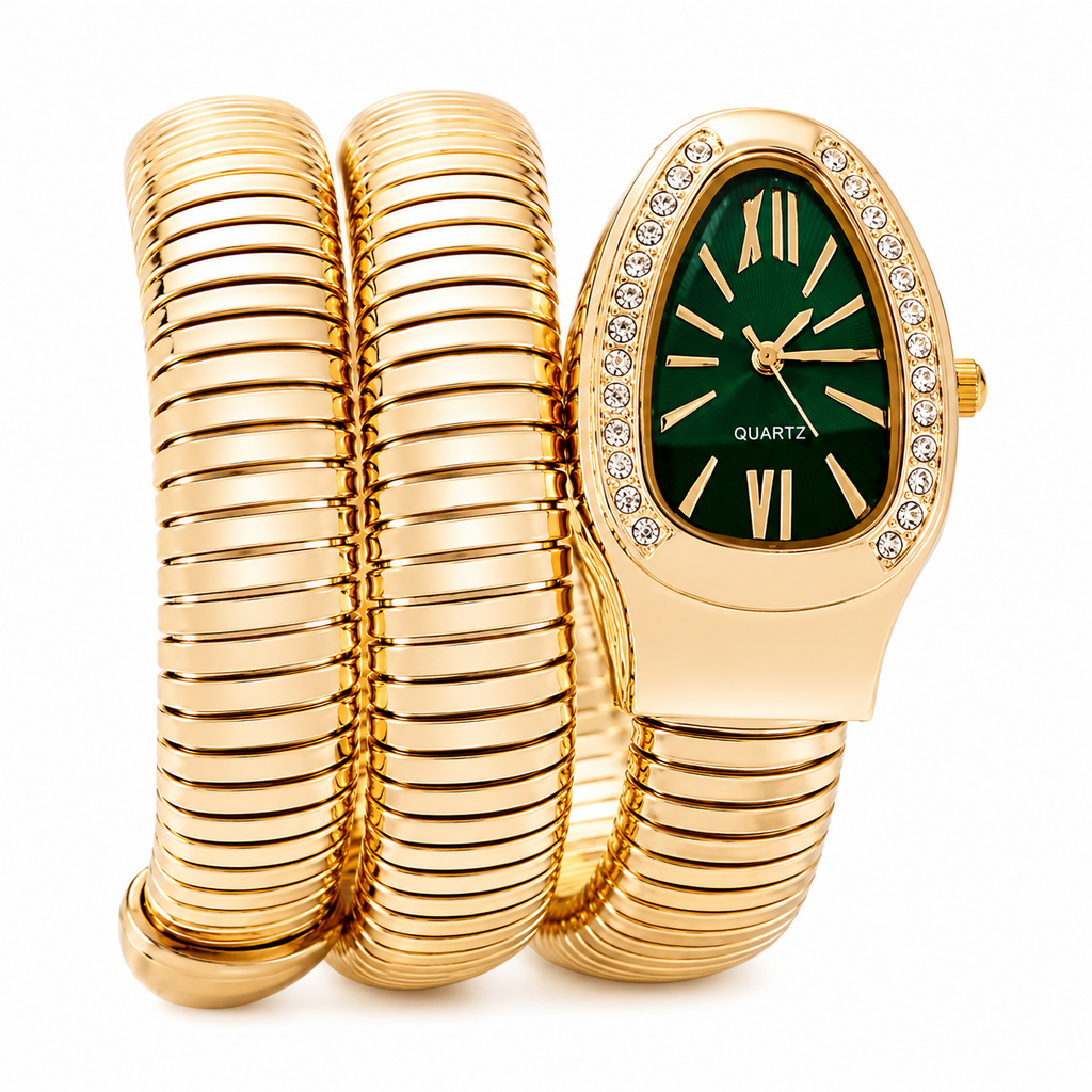 Gold Serpent Green Dial Coiled Wrap Watch | MPS & Co.
