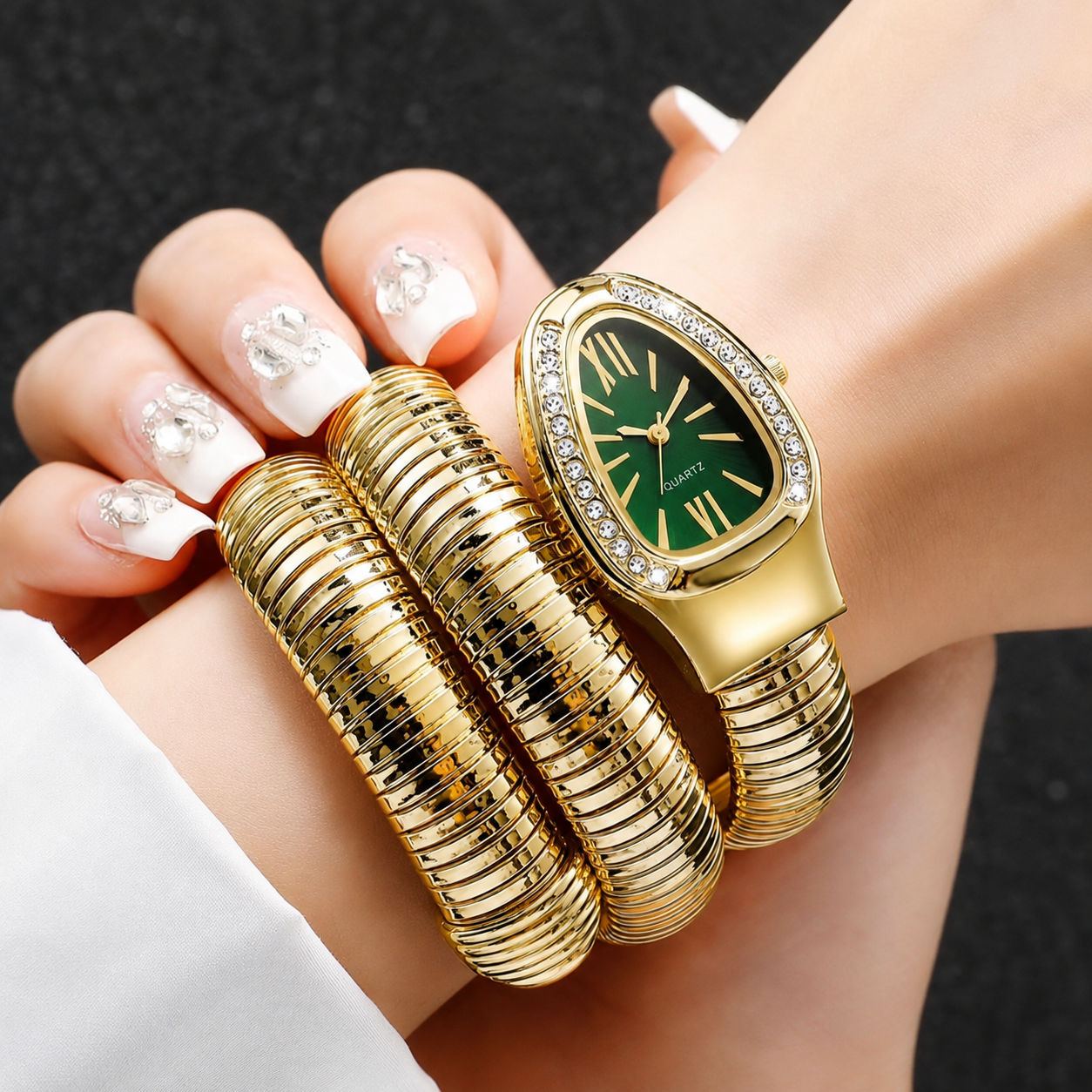 Gold Serpent Green Dial Coiled Wrap Watch | MPS & Co.