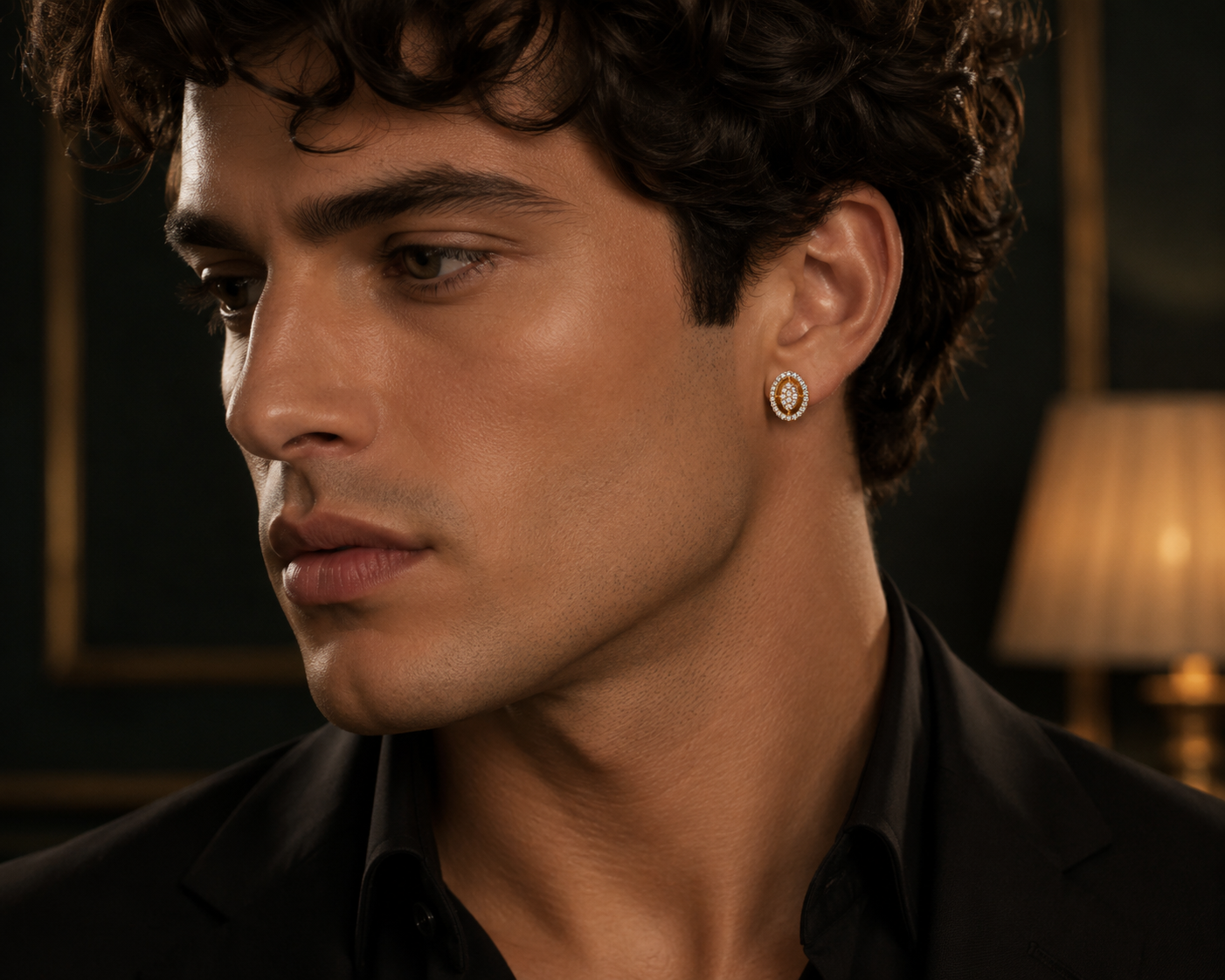 Classic Oval Halo Men's Single Ear Stud | MPS & Co.