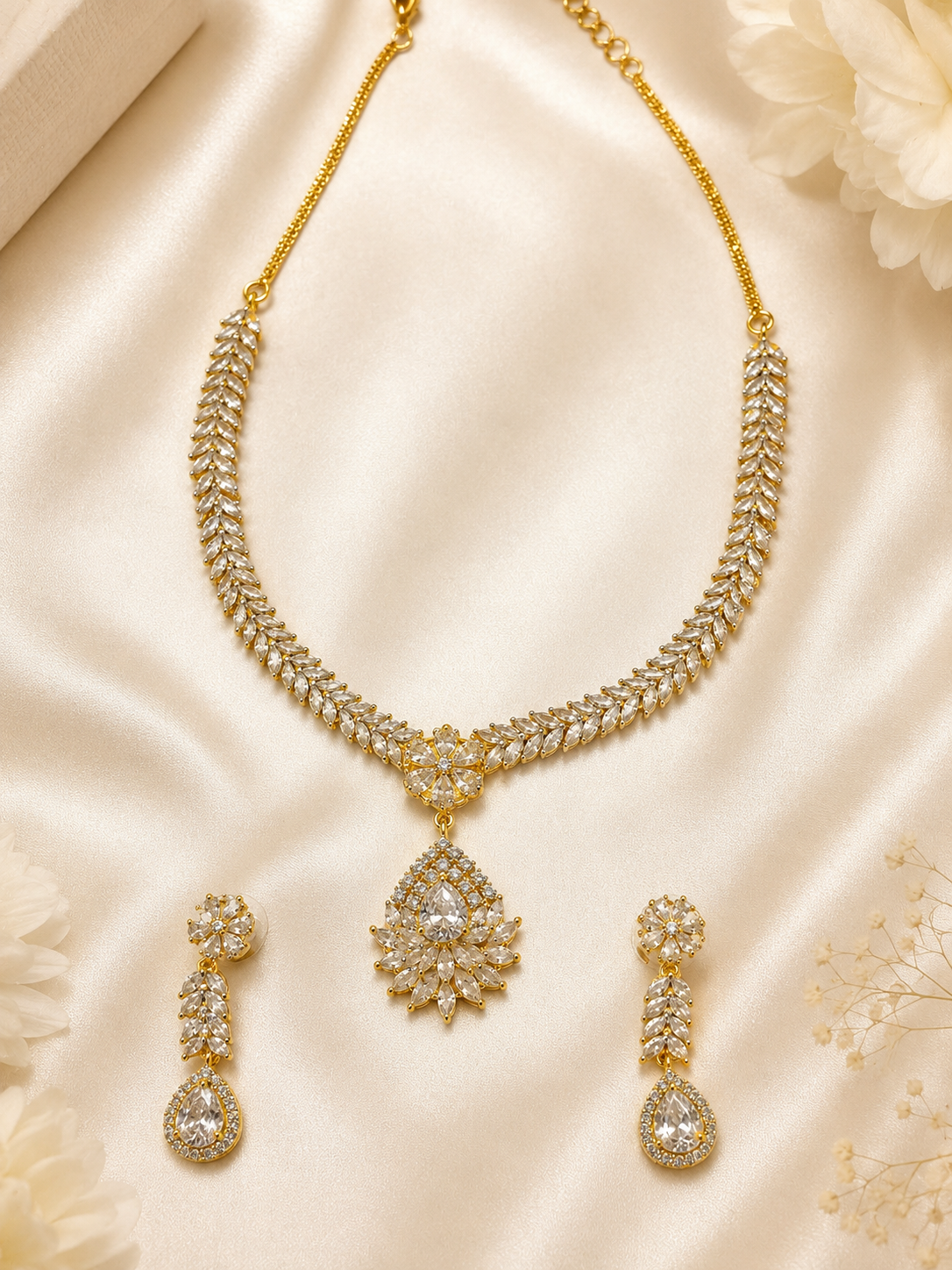 Majestic Leaf & Teardrop Cluster Necklace Set