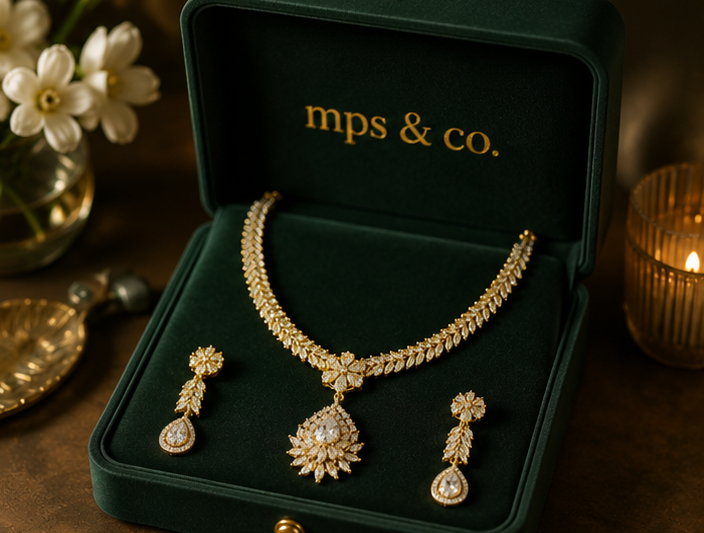 Majestic Leaf & Teardrop Cluster Necklace Set
