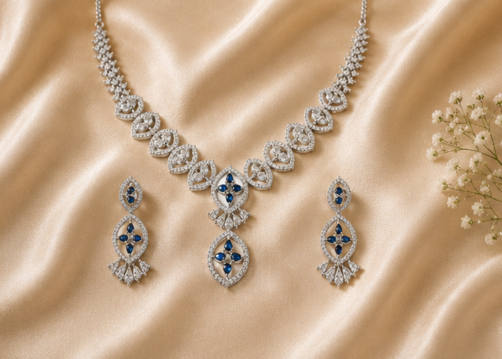 Baroque Sapphire Starburst Necklace Set