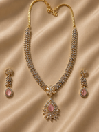 Royal Rose Quartz & Leaf Marquise Necklace Set