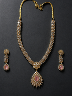 Royal Rose Quartz & Leaf Marquise Necklace Set
