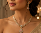 Royal Rose Quartz & Leaf Marquise Necklace Set