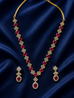 Empress Ruby Geometric Halo Necklace Set