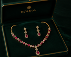 Empress Ruby Geometric Halo Necklace Set