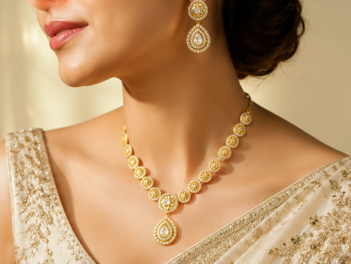 Vintage Medallion Pave Teardrop Necklace Set