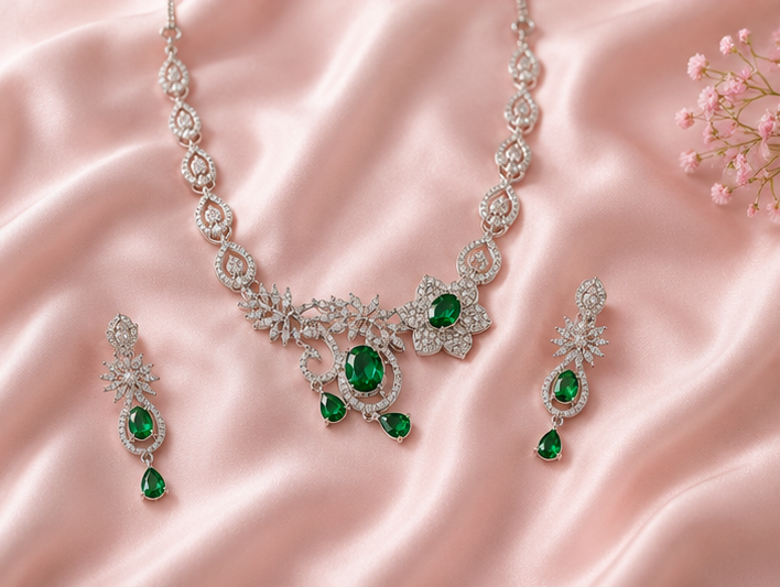Victorian Emerald Bouquet Necklace Set