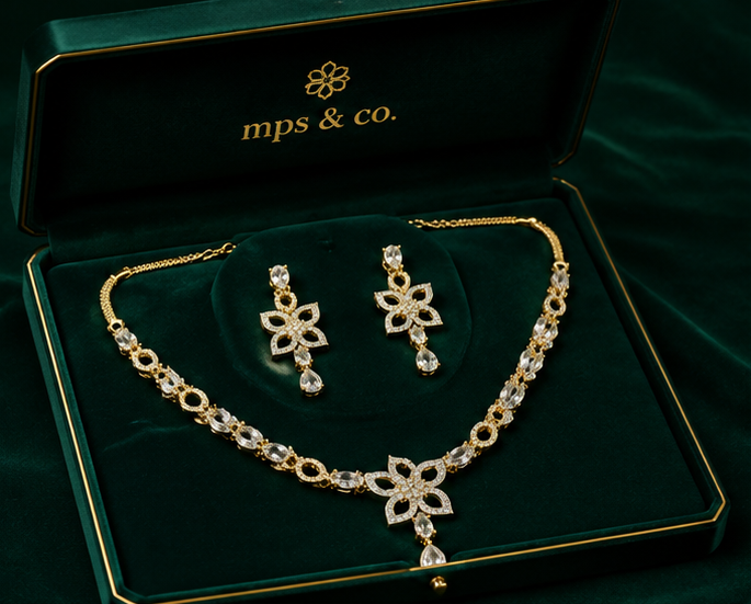 Geometric Flora Teardrop Necklace Set