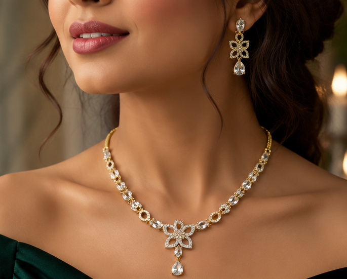 Geometric Flora Teardrop Necklace Set