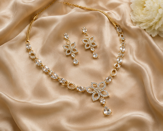 Geometric Flora Teardrop Necklace Set