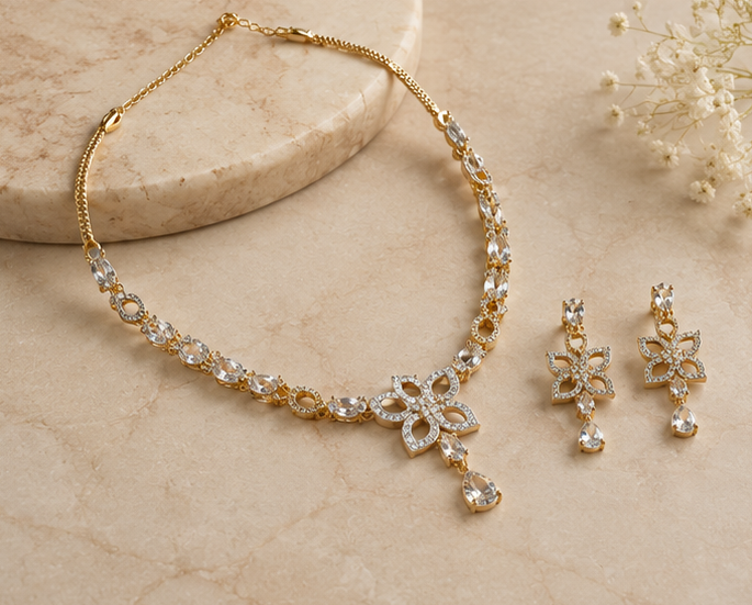Geometric Flora Teardrop Necklace Set