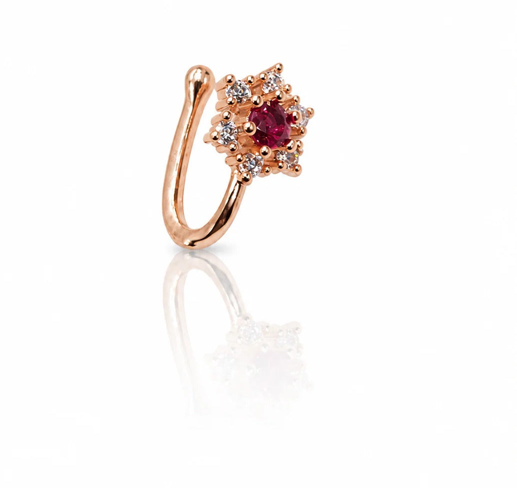 Elegant Rose Gold Crimson Floral Nose Pin | MPS & Co.