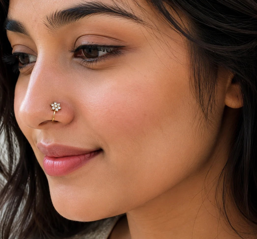 Minimalist Rose Gold Crystal Blossom Nose Pin | MPS & Co.
