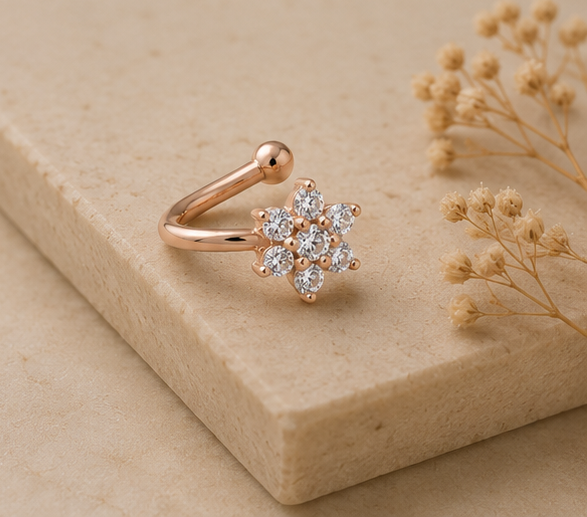 Minimalist Rose Gold Crystal Blossom Nose Pin | MPS & Co.