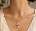 Contemporary Pink Crystal Flower and Pearl Pendant | MPS & Co.