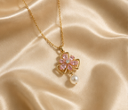 Contemporary Pink Crystal Flower and Pearl Pendant | MPS & Co.