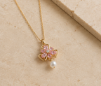 Contemporary Pink Crystal Flower and Pearl Pendant | MPS & Co.