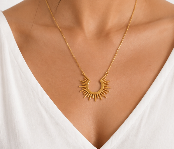Contemporary Solar Sunburst Emblem Necklace | MPS & Co.