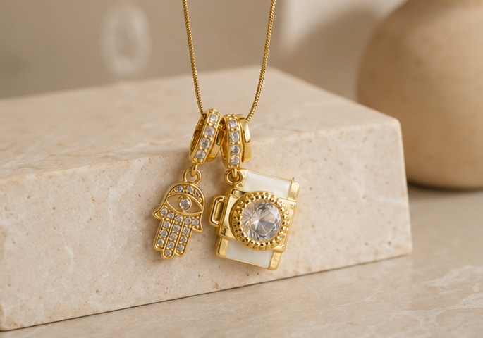 Celestial Hamsa & Camera Charm Necklace | MPS & Co.