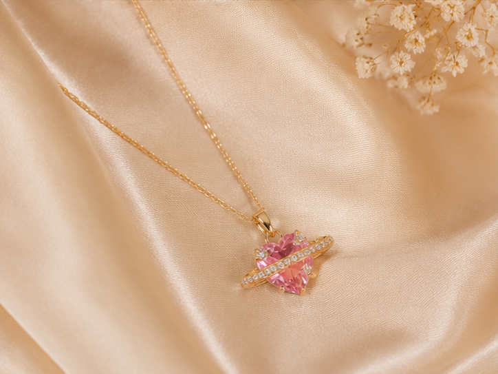 Cosmic Pink Heart Planet Necklace | MPS & Co.