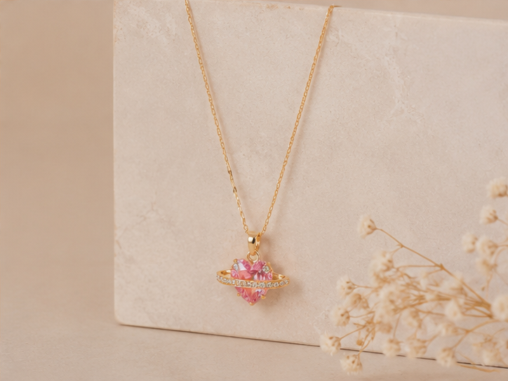 Cosmic Pink Heart Planet Necklace | MPS & Co.