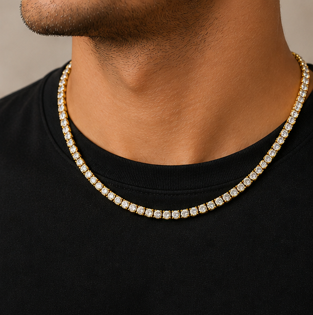 Unisex Classic Gold Cubic Zirconia Tennis Chain Necklace (20cm) | MPS & Co.