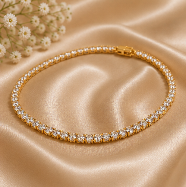 Unisex Classic Gold Cubic Zirconia Tennis Chain Necklace (20cm) | MPS & Co.