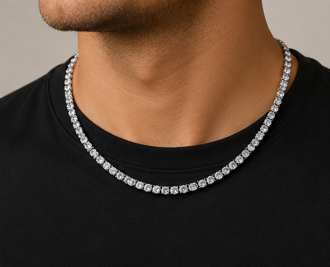 Unisex Classic Silver Cubic Zirconia Tennis Chain Necklace (20cm) | MPS & Co.
