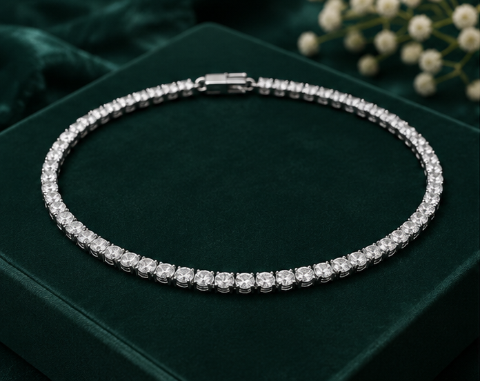 Unisex Classic Silver Cubic Zirconia Tennis Chain Necklace (20cm) | MPS & Co.
