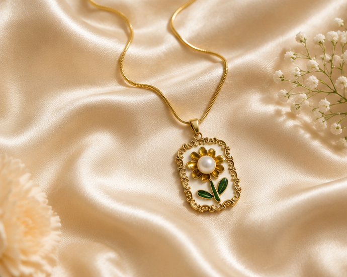Vintage Enamel Sunflower Pendant Necklace | MPS & Co.