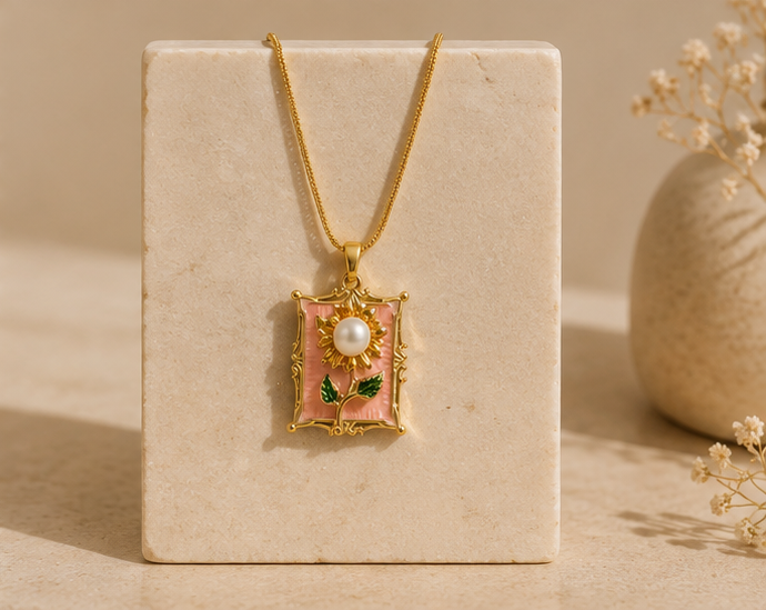 Blush Pink Sunflower Frame Pendant Necklace | MPS & Co.