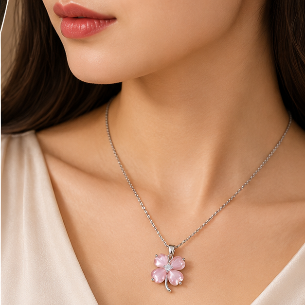 Pink Four-Leaf Clover Pendant Necklace | MPS & Co.