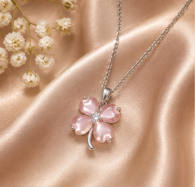 Pink Four-Leaf Clover Pendant Necklace | MPS & Co.