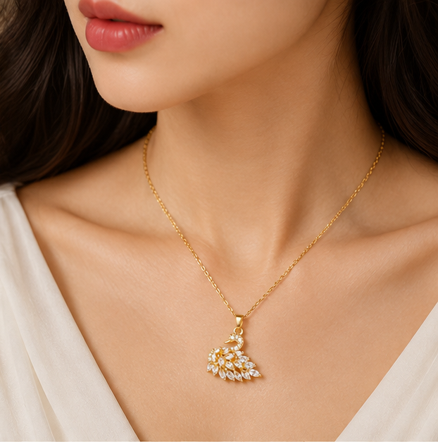 Sparkling Crystal Feather Swan Pendant Necklace | MPS & Co.