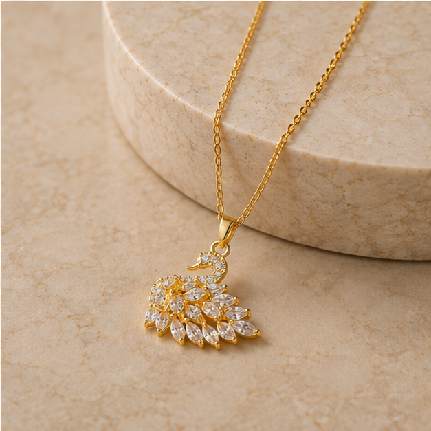 Sparkling Crystal Feather Swan Pendant Necklace | MPS & Co.