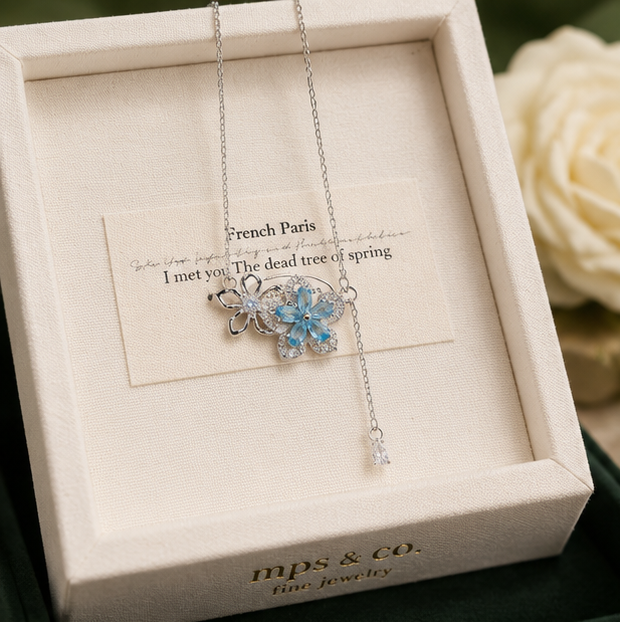 Pastel Blue Floral Drop Charm Necklace | MPS & Co.